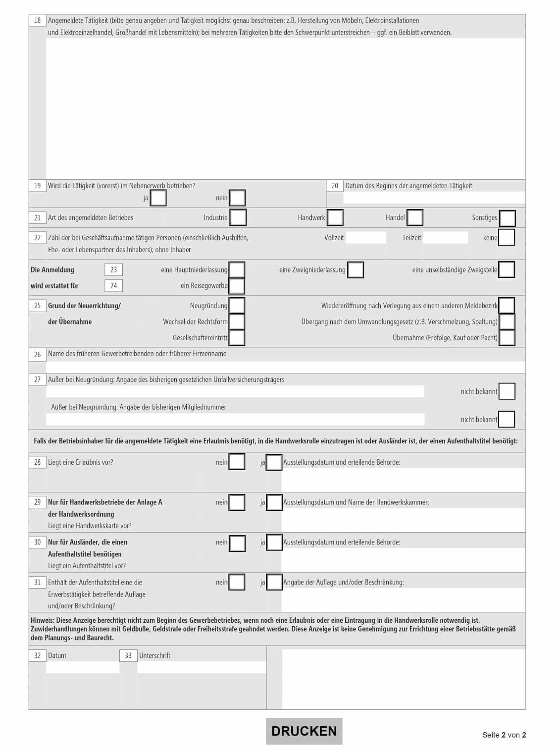 Gewerbeanmeldungsformular für Berlin Seite 2