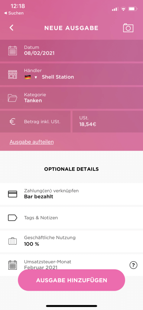 Screenshot Accountable App Ausgaben verbuchen