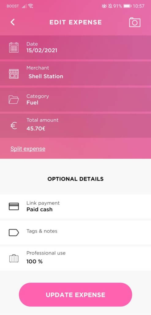 Screenshot Accountable App how to add an expense 