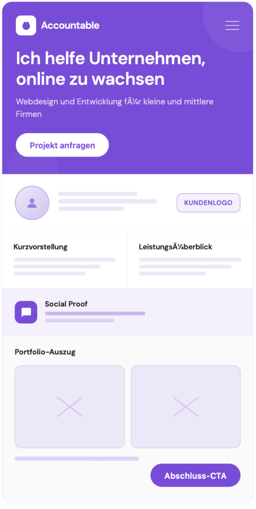 Beispielhafter Aufbau für eine Freelancer-Homepage 
