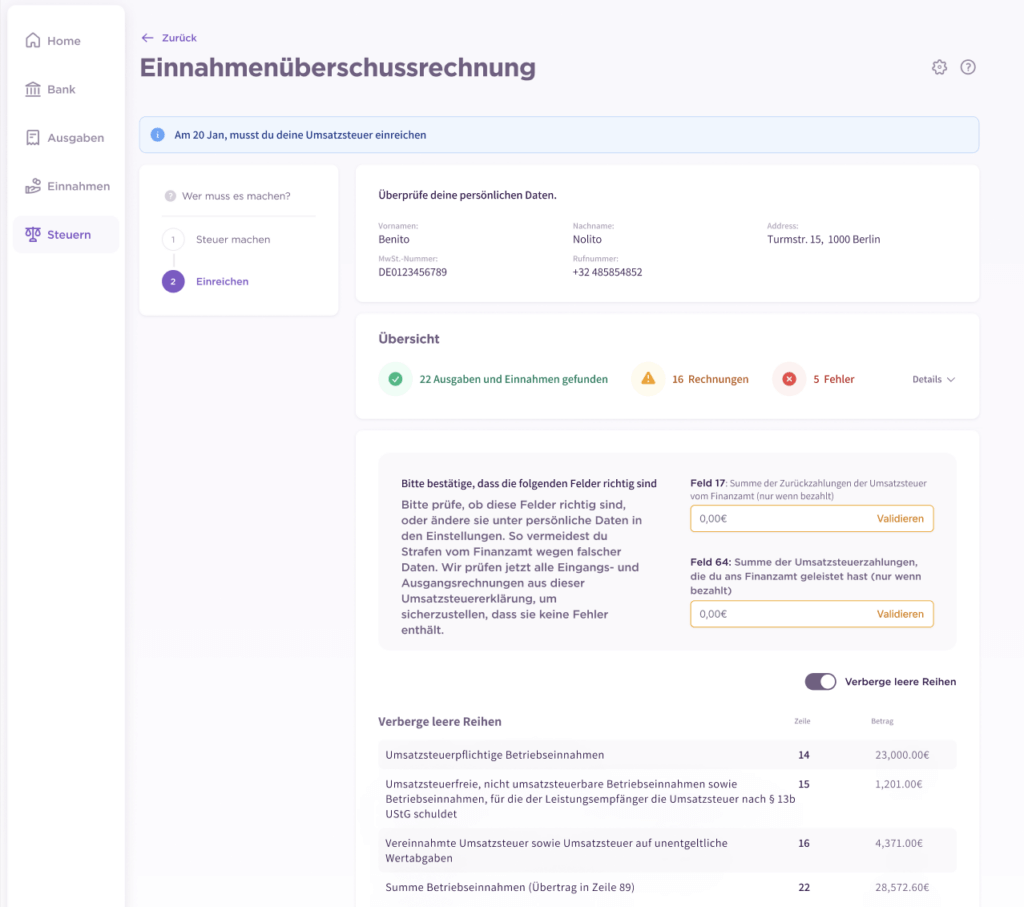 EÜR in Accountable