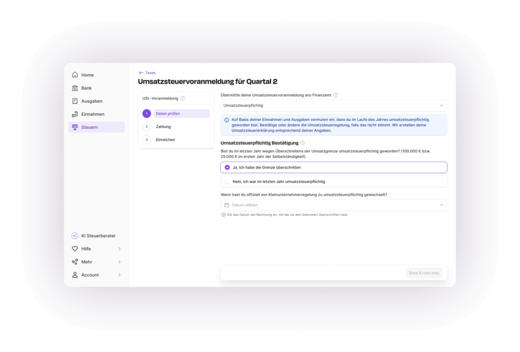 Umsatzsteurervoranledung Screen in Desktop von Accountable 