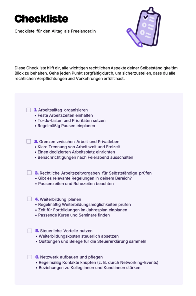 Checkliste für den Alltag als Freelancer