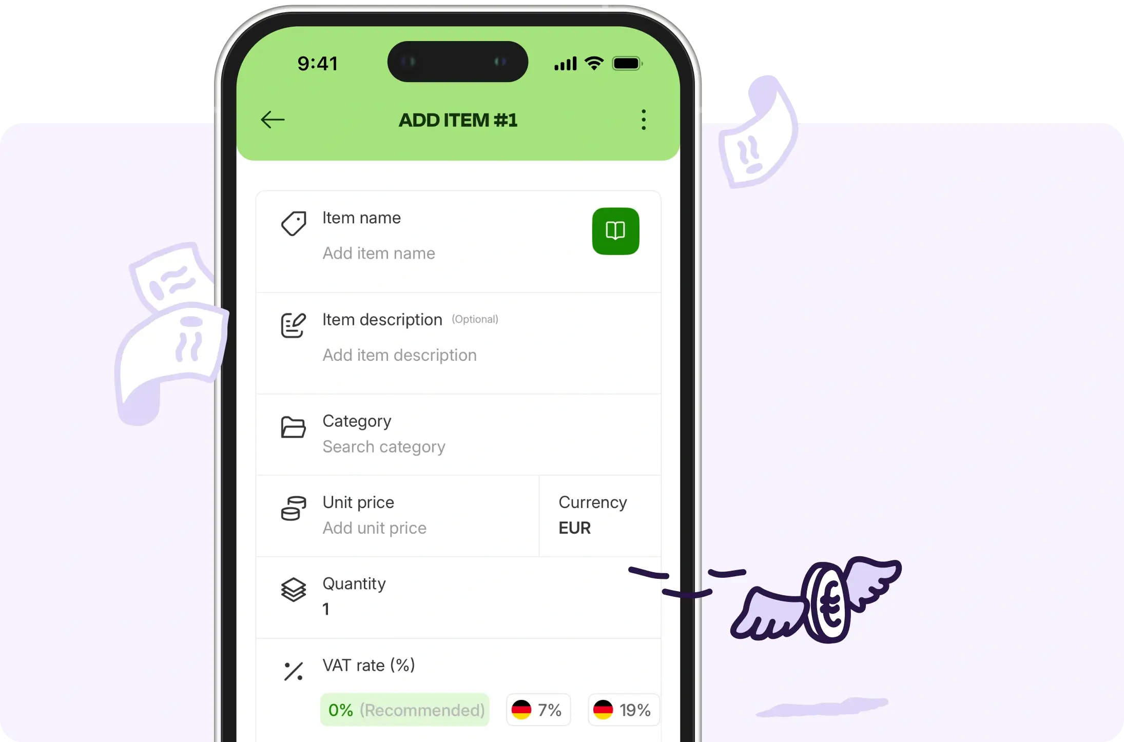 Create invoices without prior knowledge