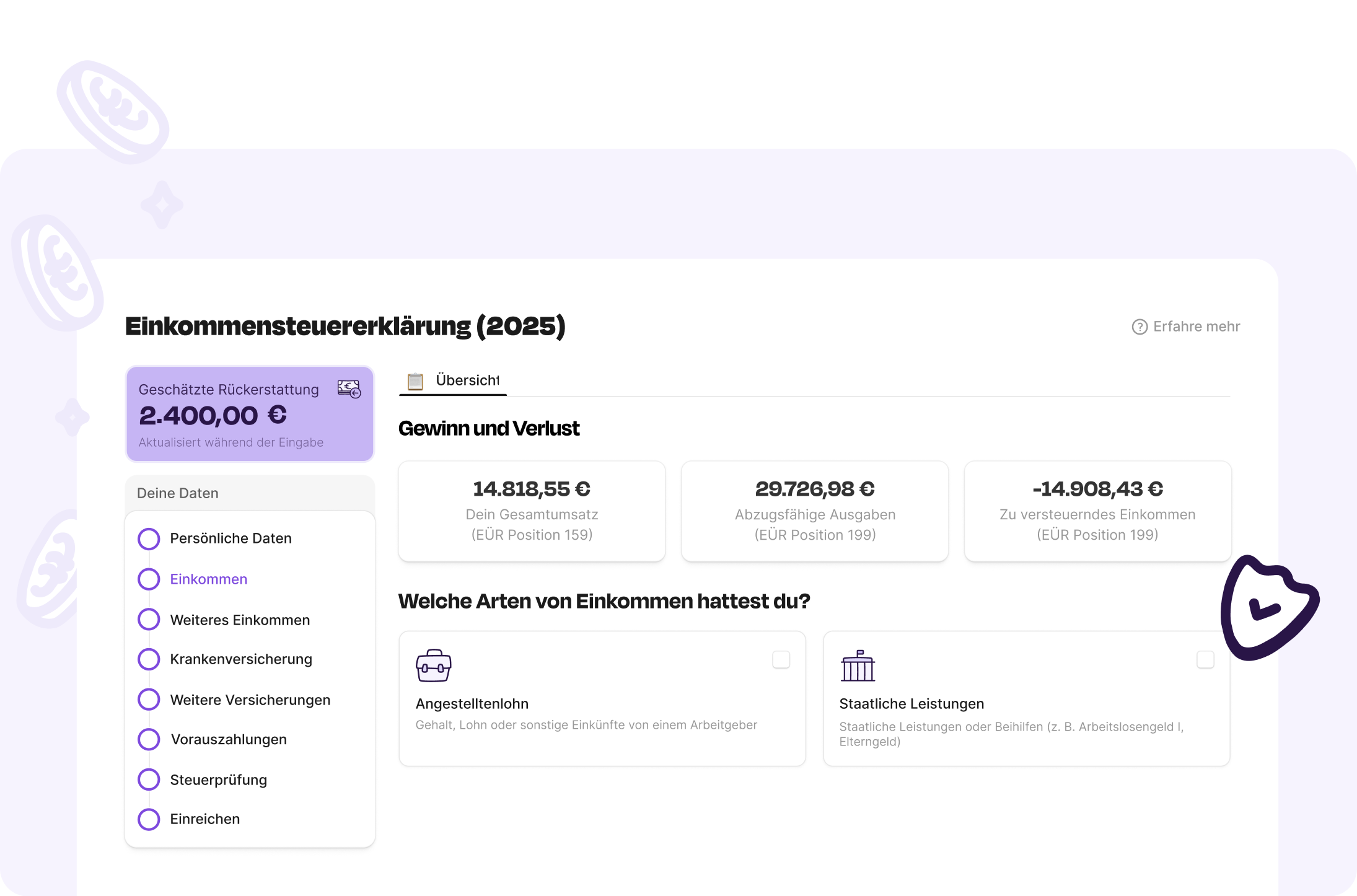 Du musst kein Steuerexperte sein – die App denkt mit